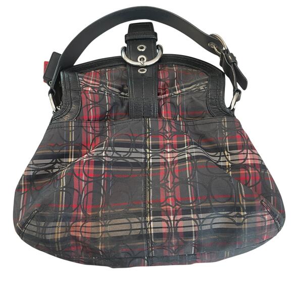 Coach Soho Lynn Pleated Tartan Checker Plaid Buckle-Flap Hobo Shoulder Bag - Picture 6 of 15